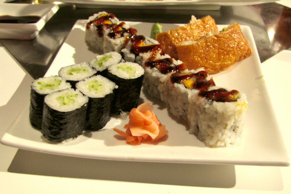 photo of vegetarian sushi/maki (oshinko, sweet potato tempura maki, inari) from Hayashi Japanese Restaurant, Easton, MA