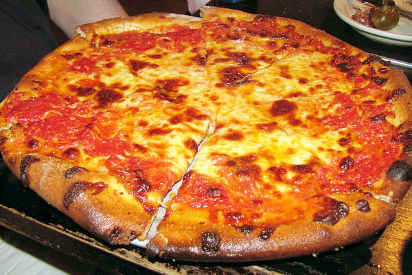 photo of extra cheese pizza from Santarpio's, East Boston, MA