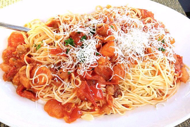 photo of Capellini Amatriciana with Guanciale from Allora Ristorante, Marlborough, MA