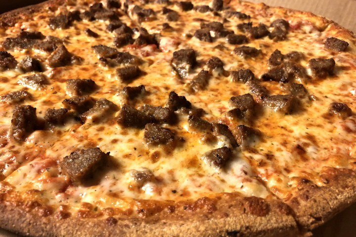 photo of hamburger pizza from Andrina's Pizzeria, Arlington, MA