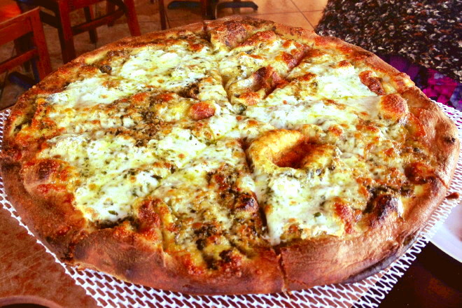 photo of pesto pizza from Angela's Coal Fired Pizza, Saugus, MA