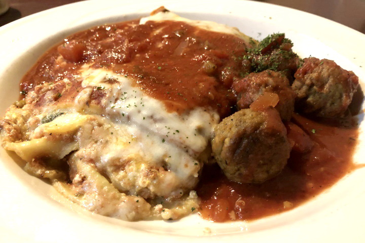 photo of lasagna and meatballs from Backstreet Grille and Tavern, Stoughton, MA