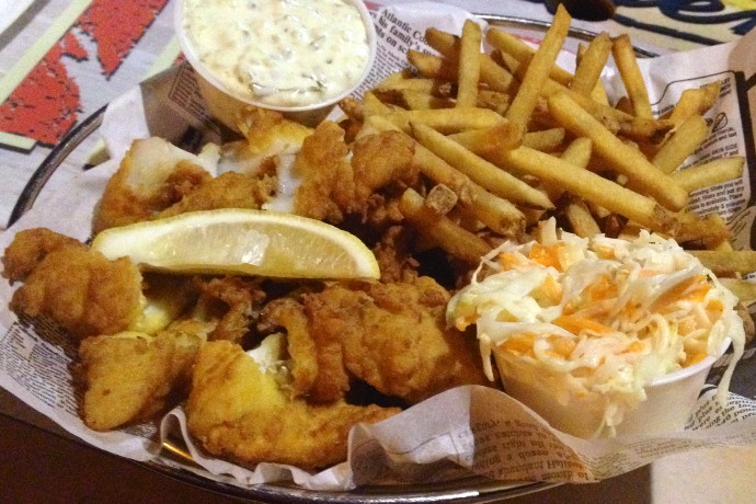 photo of fish and chips from Barefoot Bob's Beach Grill, Hull, MA (from hiddenboston.com)