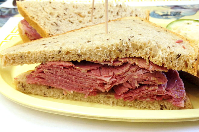 photo of corned beef sandwich from Barry's Village Deli, Waban, MA