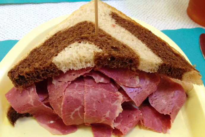 photo of corned beef sandwich from Barry's Village Deli, Waban, MA