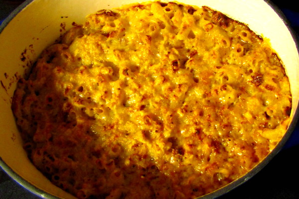 photo of homemade beer and pepperoni macaroni and cheese