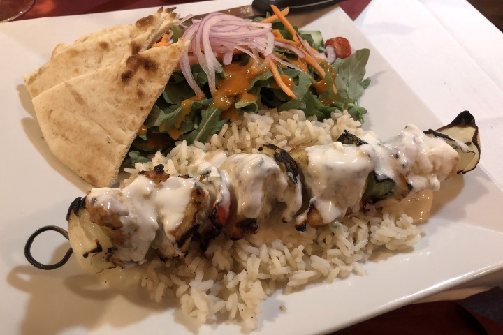 photo of a chicken kabob plate from Brothers Restaurant, Brookline, MA