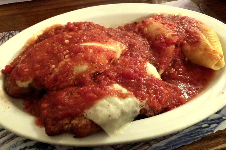 photo of chicken parmigiana and stuffed shells from Cafe Venice, Norwood, MA