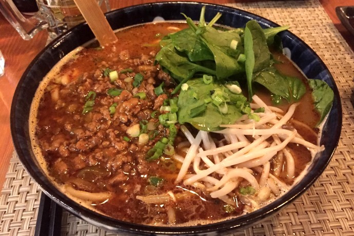 photo of spicy noodle soup with ground pork from Chiharu Sushi & Noodle, Brookline, MA
