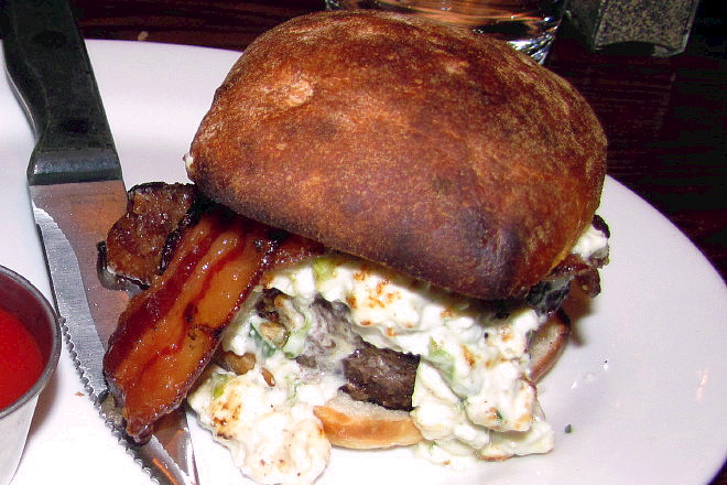 photo of burger with Stilton cheese and bacon from the Citizen Public House, Boston, MA