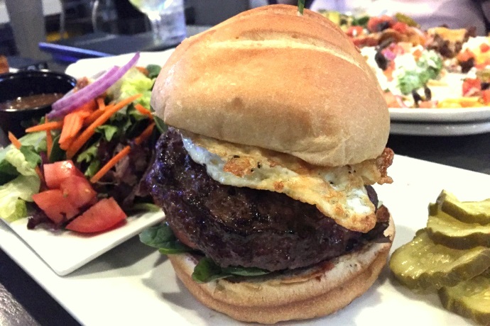 photo of stuffed breakfast burger from City Streets, Waltham, MA