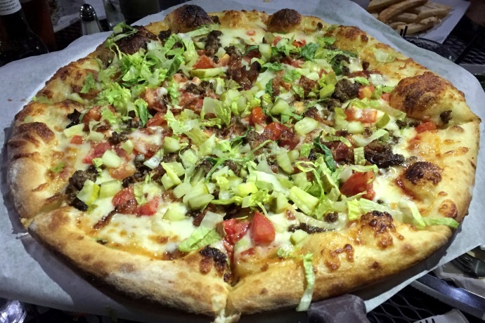 photo of bacon cheeseburger pizza from City Streets, Waltham, MA