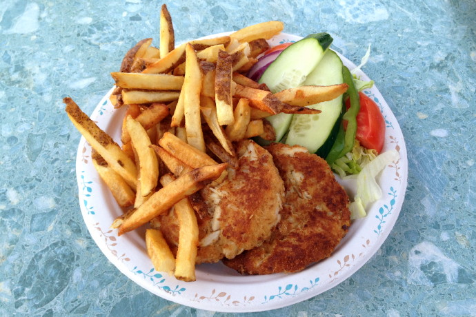 photo of crab cakes from The Clam Box, Quincy, MA