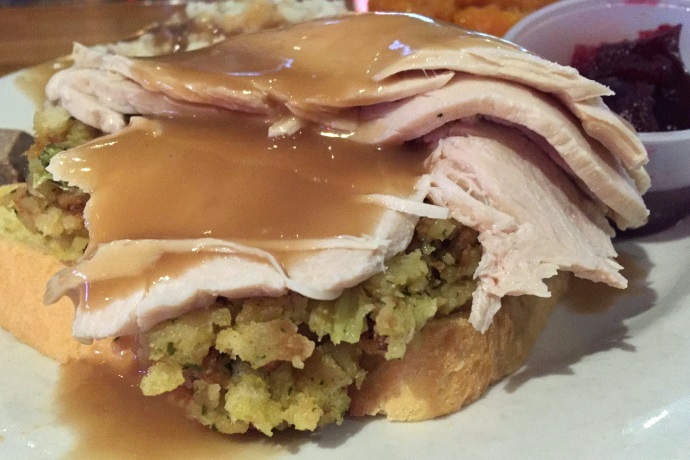 photo of open-faced turkey dinner from Coop's Bar and Grille, Quincy, MA