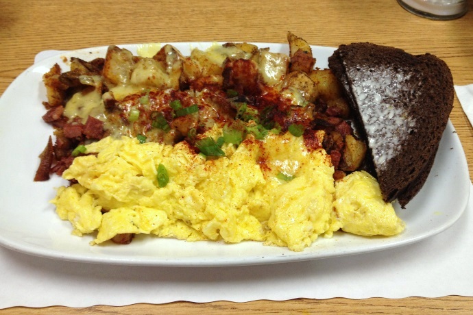 photo of corned beef hash platter from Corner Cafe, Stoughton, MA