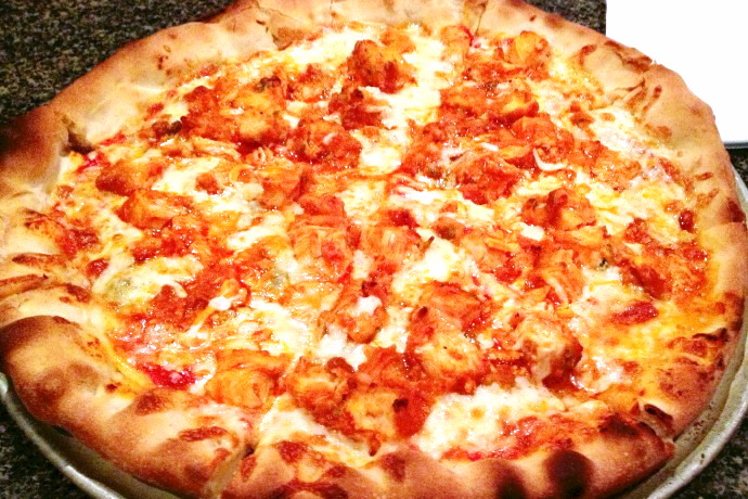 photo of buffalo chicken and bleu cheese pizza from Costello's Tavern, Jamaica Plain, MA