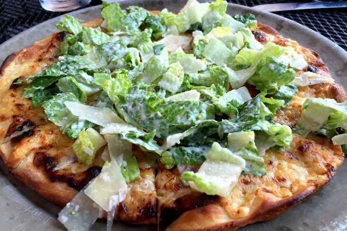 photo of Caesar salad pizza from Darcy's Village Pub, Quincy, MA (from hiddenboston.com)