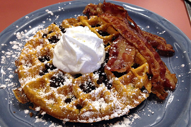 photo of a waffle from Donna's Restaurant, East Boston, MA (from hiddenboston.com)