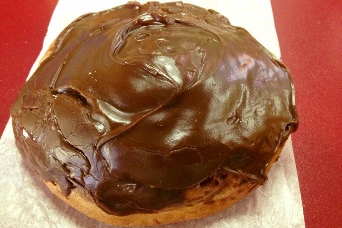 photo of chocolate frosted coffee roll from Donut & Donuts, Quincy, MA