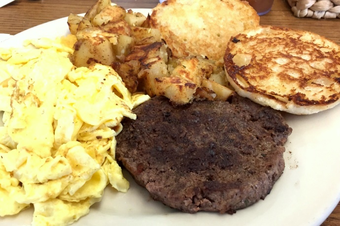photo of burger, eggs, and home fries from The Grill and Eye, Weymouth, MA