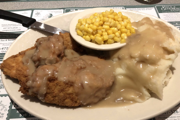 photo of boneless fried chicken dinner from Grumpy White's, Quincy, MA