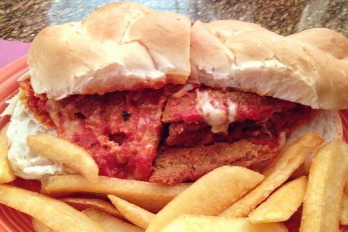 photo of eggplant parmigiana sub from Kelley Square Pub, East Boston, MA