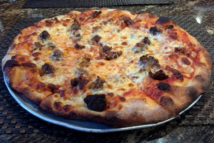 photo of meatball pizza from Kelley Square Pub, East Boston, MA