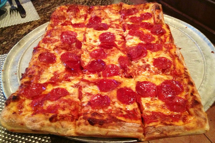 photo of Sicilian pizza from the Kelley Square Pub, East Boston, MA