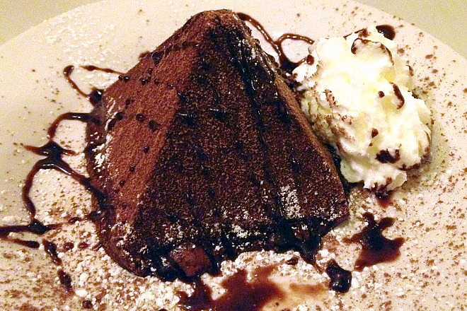 photo of a chocolate pyramid from L'Antica Trattoria at St. Bart's Club, Providence, RI