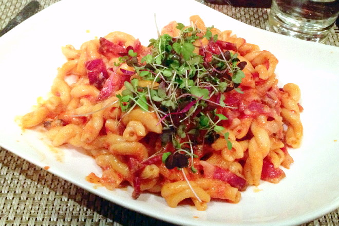 photo of casarecce alla vodka (with speck) from L'Impasto, Cambridge, MA