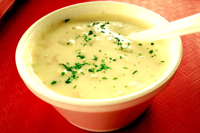 photo of clam chowder from The Lobster Pool, Rockport, MA