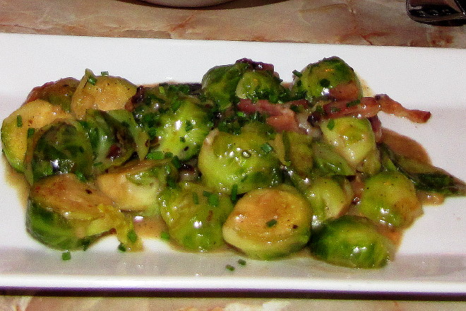 photo of Brussels sprouts sauteed in bacon from Lucky's Lounge, Boston, MA