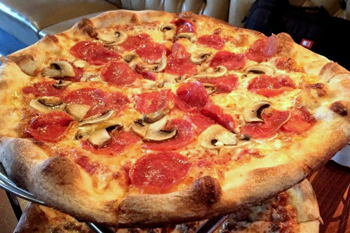 photo of mushroom pepperoni pizza from Maggy's Lounge, Quincy, MA