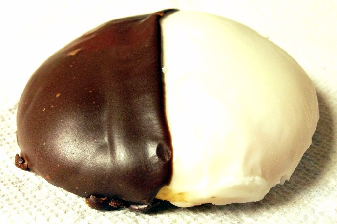 photo of half moon cookie from Maria's Pastry Shop, Boston, MA