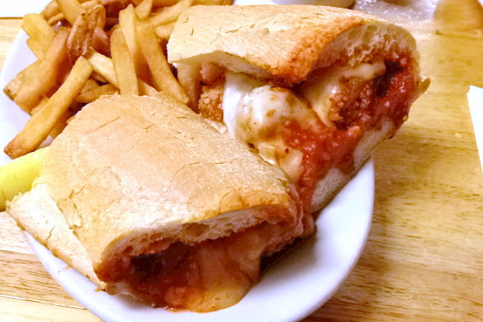 photo of a meatball sub from McKenna's Cafe, Dorchester, MA
