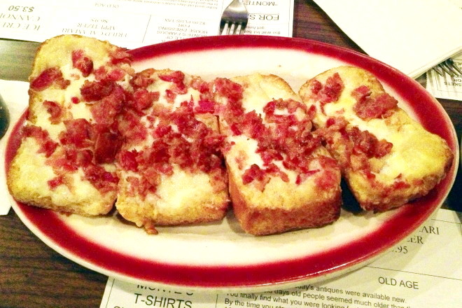 photo of garlic bread with bacon and cheese from Monte's, Lynn, MA