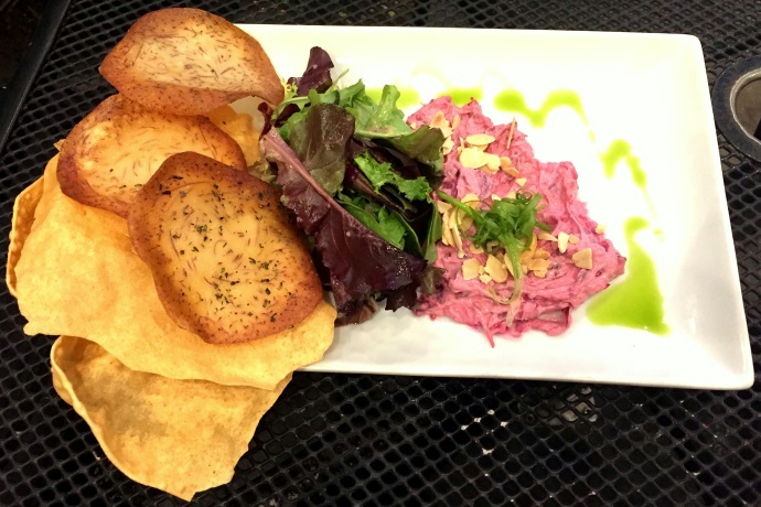 photo of caramelized onion-beet dip from Moonshine 152, South Boston, MA