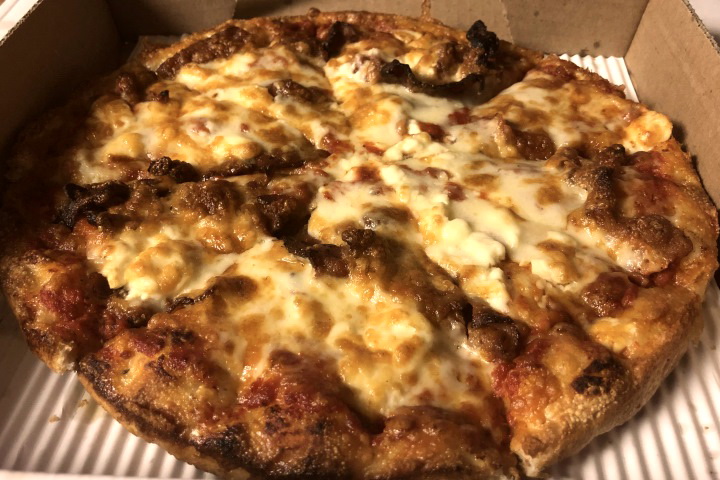 photo of bacon and feta pizza from New London Pizza, Concord, MA
