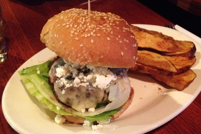 photo of feta and cheddar burger from R.F. O'Sullivan's, Somerville, MA