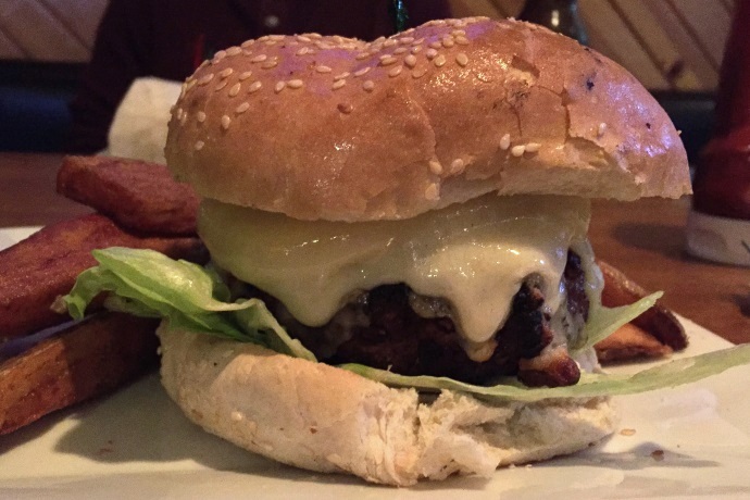 photo of a three cheese burger from R.F. O'Sullivan's, Somerville, MA