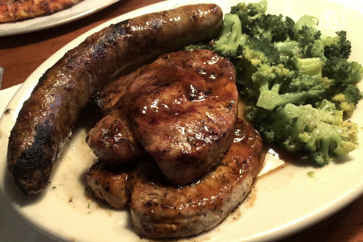 photo of pork chops and sausage from  Pearl Street Station Restaurant, Malden, MA