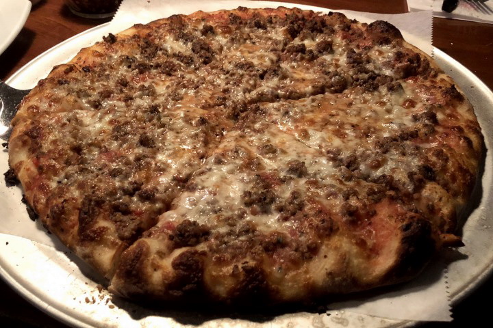 photo of hamburger pizza from  Pearl Street Station Restaurant, Malden, MA