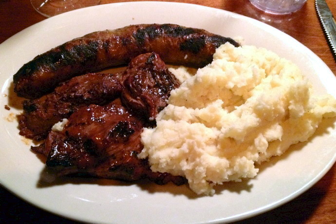 photo of mixed grill (steak tips and sausage) from  Pearl Street Station Restaurant, Malden, MA