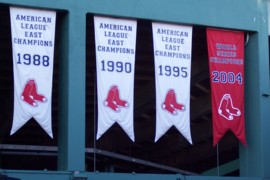 Photo of banners at Fenway Park, home of the Boston Red Sox