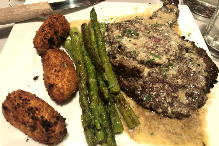 photo of ribeye with blue cheese sauce from Rino's, East Boston, MA