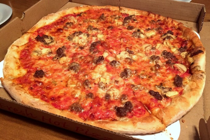 photo of mushroom burger pizza from Rosie's Sub and Pizza Shop, Braintree, MA