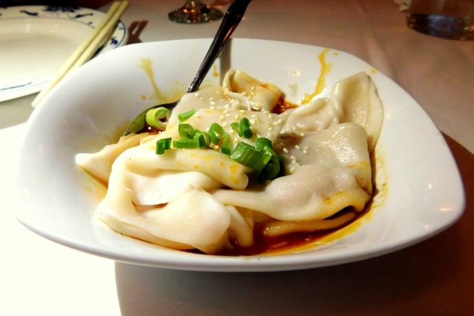 photo of pork dumplings in a roasted chili vinaigrette from Sichuan Garden II, Woburn, MA
