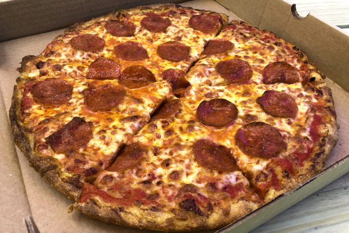 photo of pepperoni pizza from Squinny's Pizza, Plymouth, MA