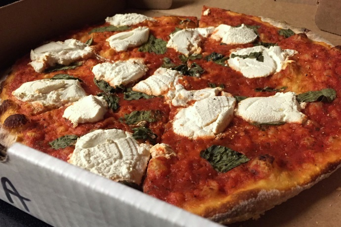 photo of margherita pizza from Stella's, Watertown, MA