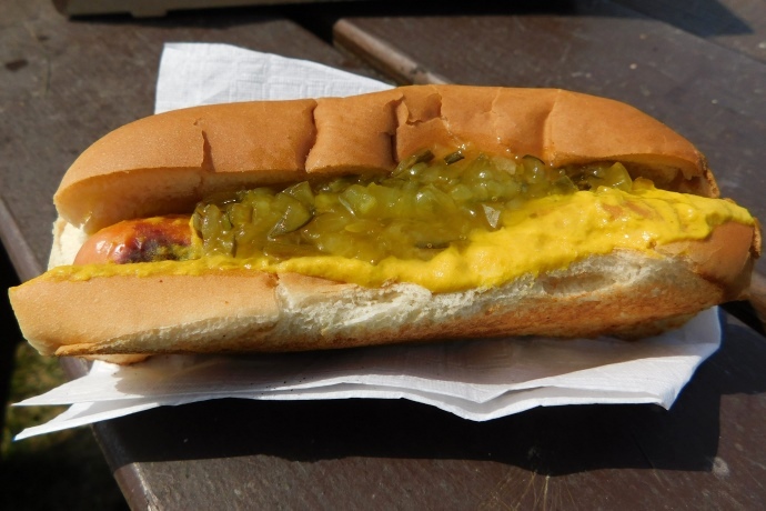 photo of hot dog with relish from Sullivan's, South Boston, MA